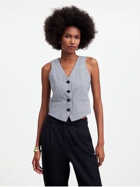 Madewell Waisted Vest In Yarn Dye Button-Front Houndstooth Vest